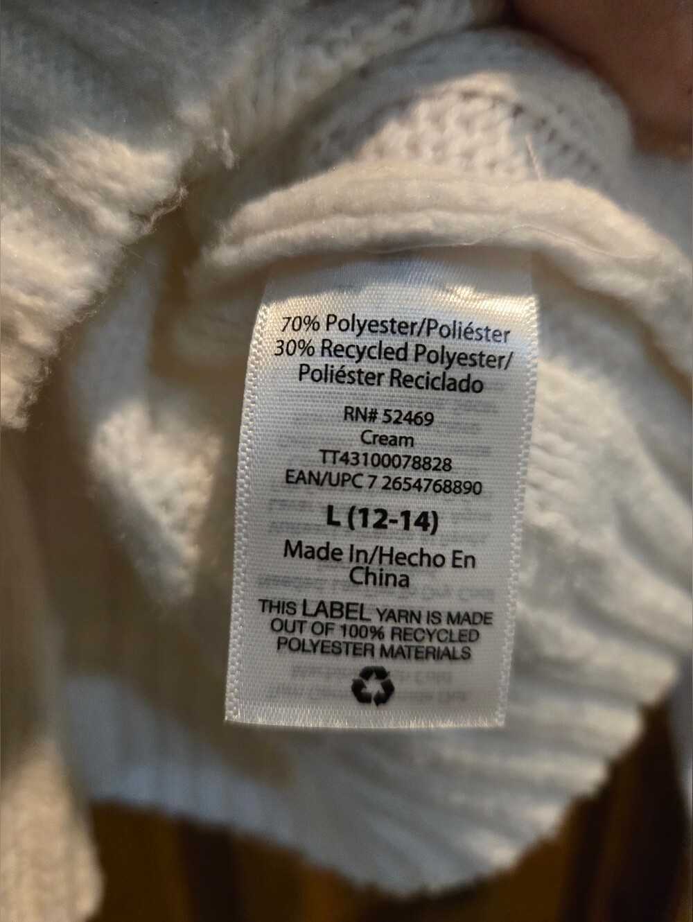 Time and Tru Cream Ribbed Cowl Neck Sweater - Picture 8 of 15